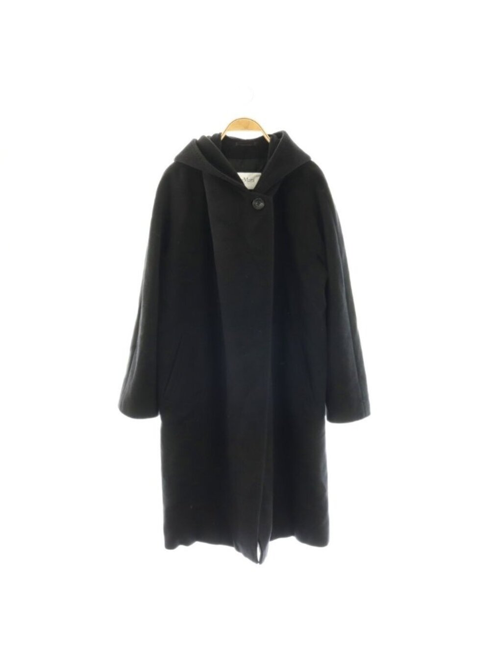 Max Mara White Tag Long Coat Hood Wool Cashmere Blend 38 Black ES